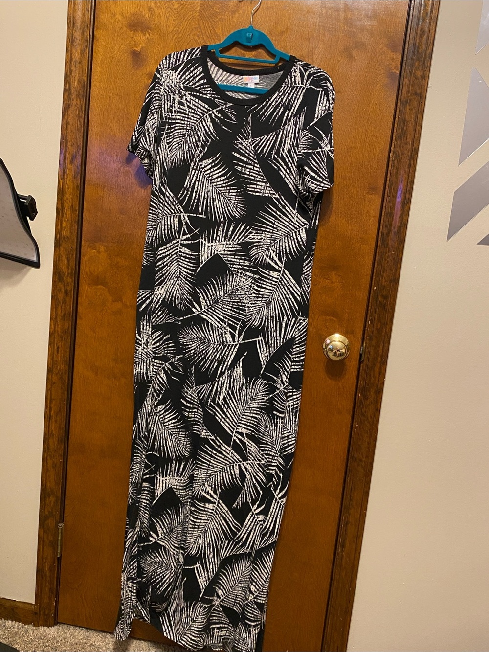 LuLaRoe Black and White Palm-Print Maxi Dress